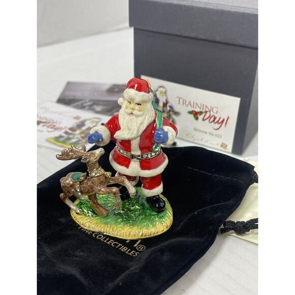 New In Box Art Form Santa Clause Reindeer Training Day Rhinestone Trinket Box 3" - Picture 2 of 7